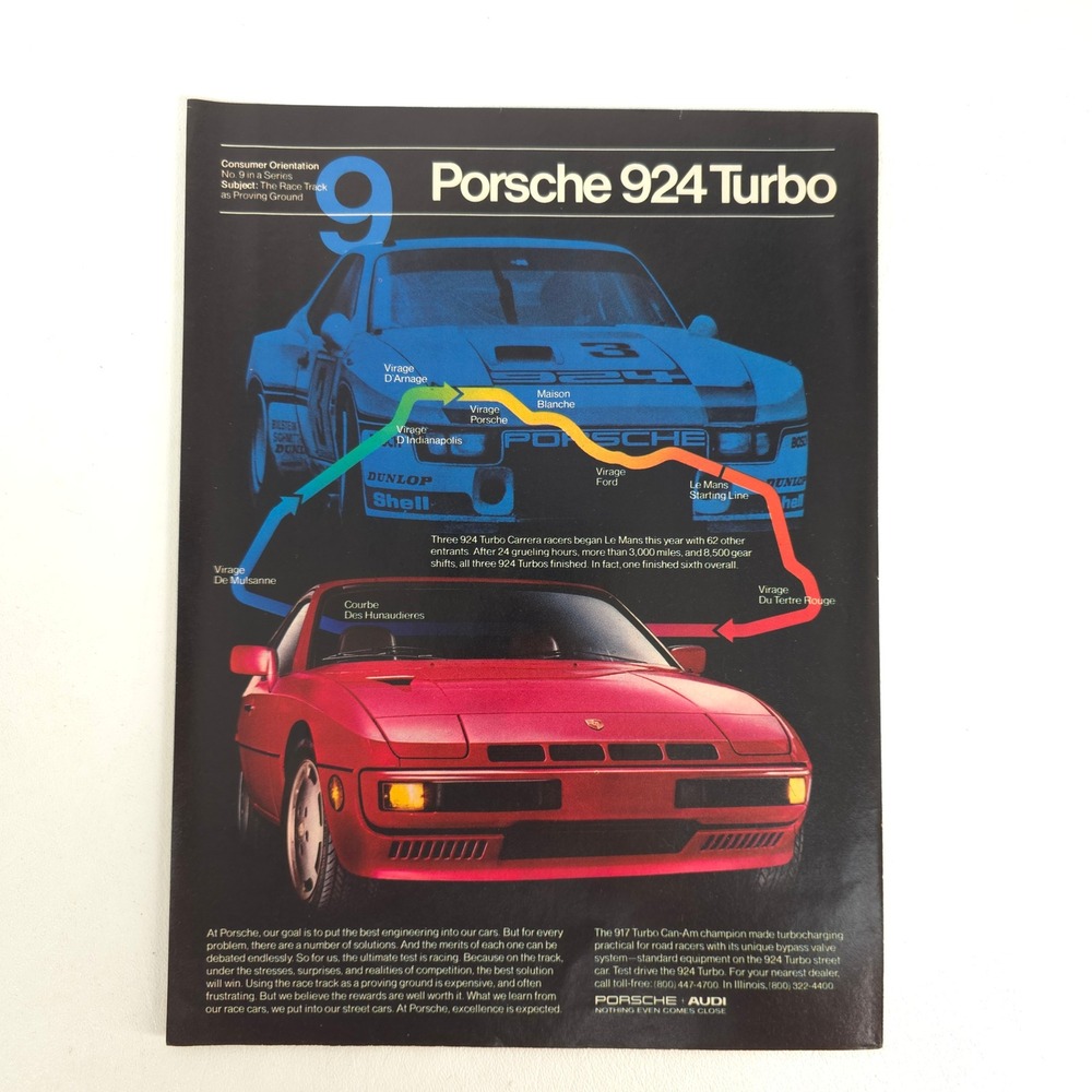 1981 Porsche 924 Turbo Print Ad Le Mans Racing Vintage Sport Car Garage Wall Art